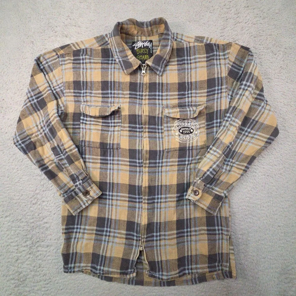 VTG Stussy Burly Gear Shirt Jacket Mens XL Alternative Nation Promo Plaid 90s
